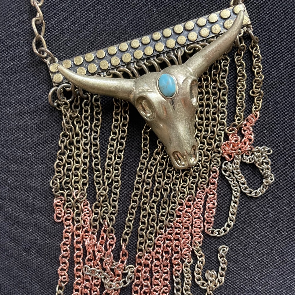 Wildfowl antler steer turquoise statement necklace